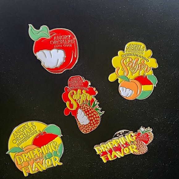 Set of 5 Angry Orchard Fruit Hard Cider Enamel Pins New - Picture 1 of 9